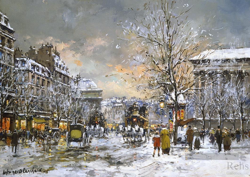 antoine blanchard omnibus on the place de la madeleine winter Peintures à l'huile